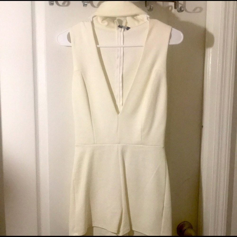 Agaci Plunge V-Neck Romper Ivory